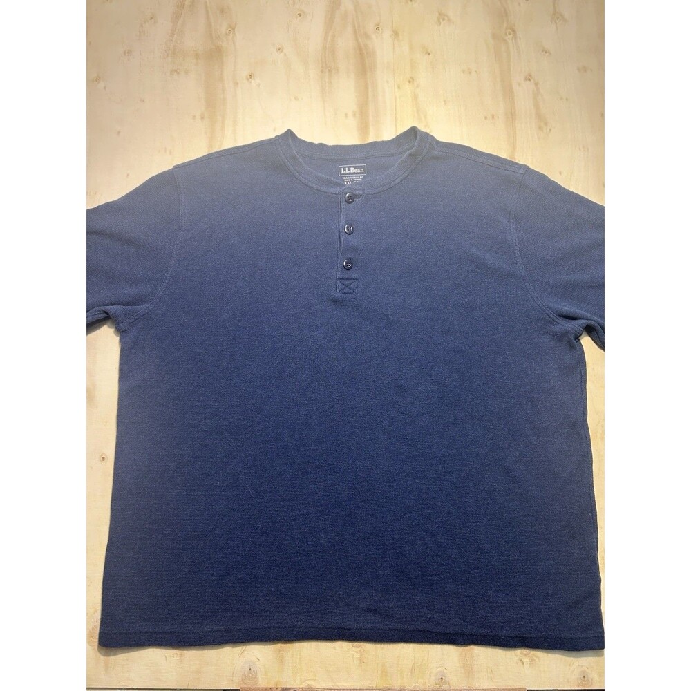 L.L.Bean Men's Traditional Fit Blue Henley Knit Long Sleeve Shirt XXL Reg